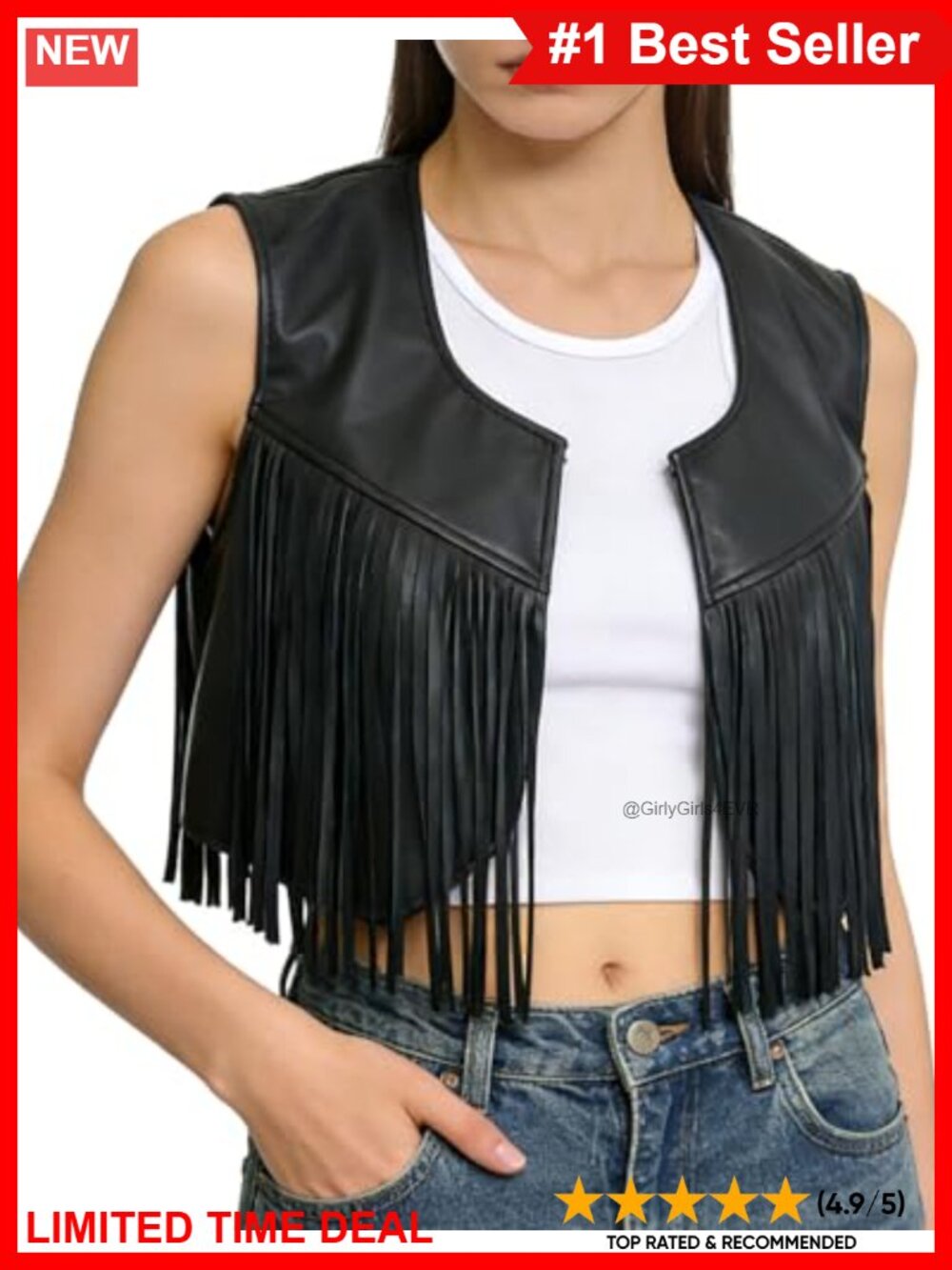 Faux Leather Fringe Vest Hippie Cropped Tassel Top